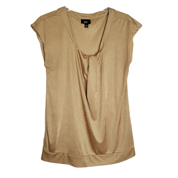 Mossimo Blouse Womens Medium Gold Scoop Neck Cap Sleeve Tunic Stretch Material - Picture 1 of 7